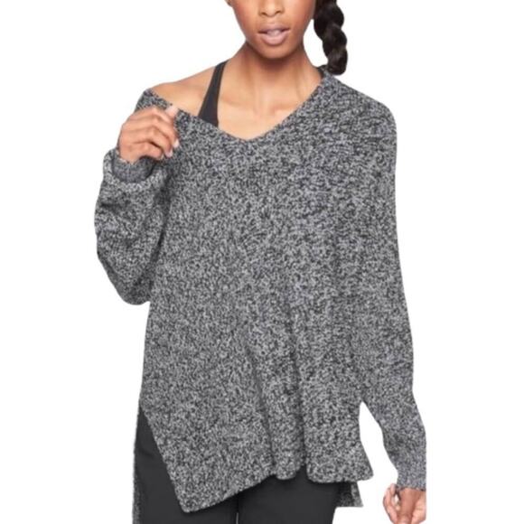 Athleta Switchback Merino Wool Blend Marled Sweater V-Neck Side Vent Knit XS - Picture 1 of 13